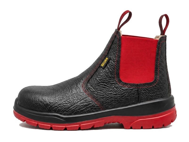 SICURA black chelsea safety boot with red trim
